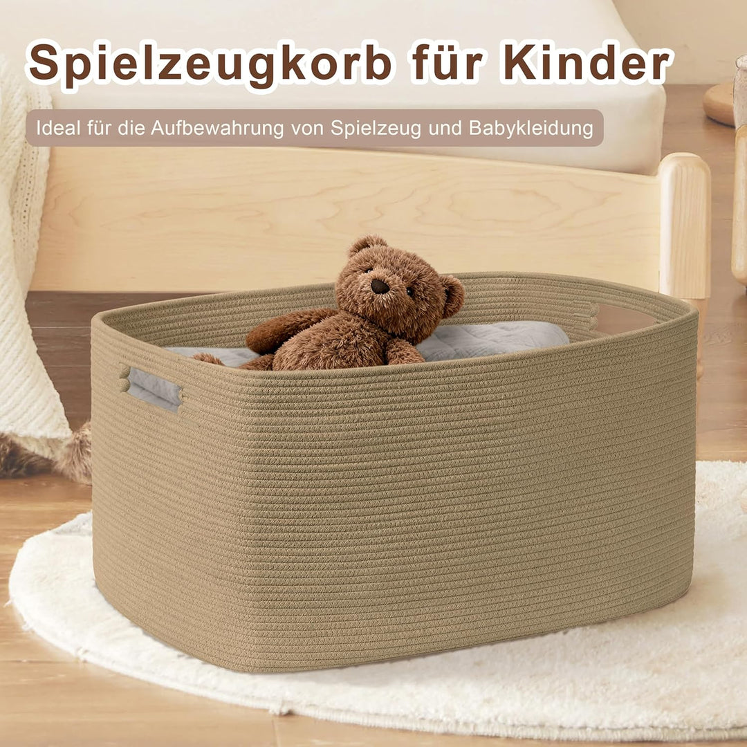 Kleiner 45L Aufbewahrungskorb aus Baumwollseil, Boho Korb für Spielzeug Decken, Wäschekorb Geflochte