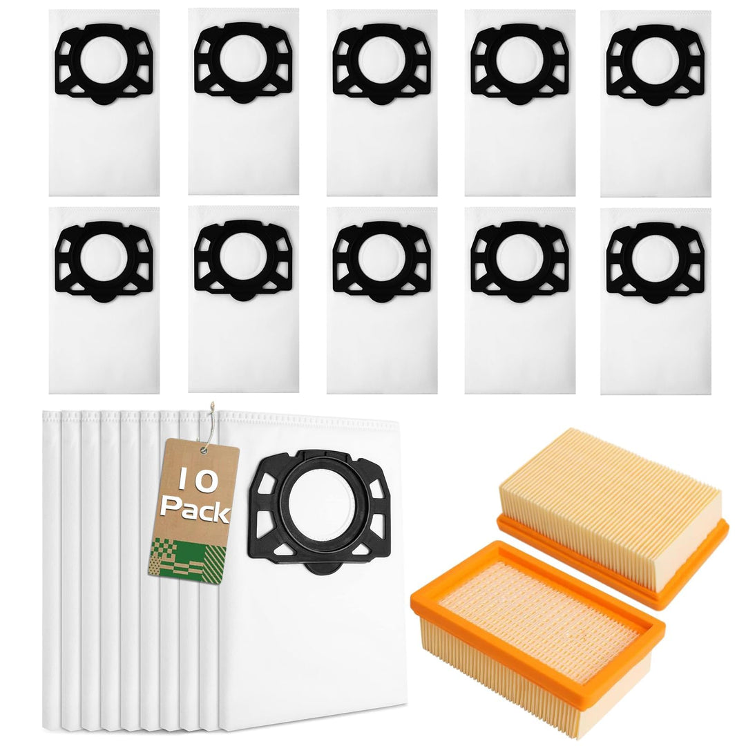 Ruucy 10 Staubsaugerbeutel für Kärcher WD5 WD4 WD6 MV4 MV5 MV6, Schmutzfangsack und Flachfaltenfilte