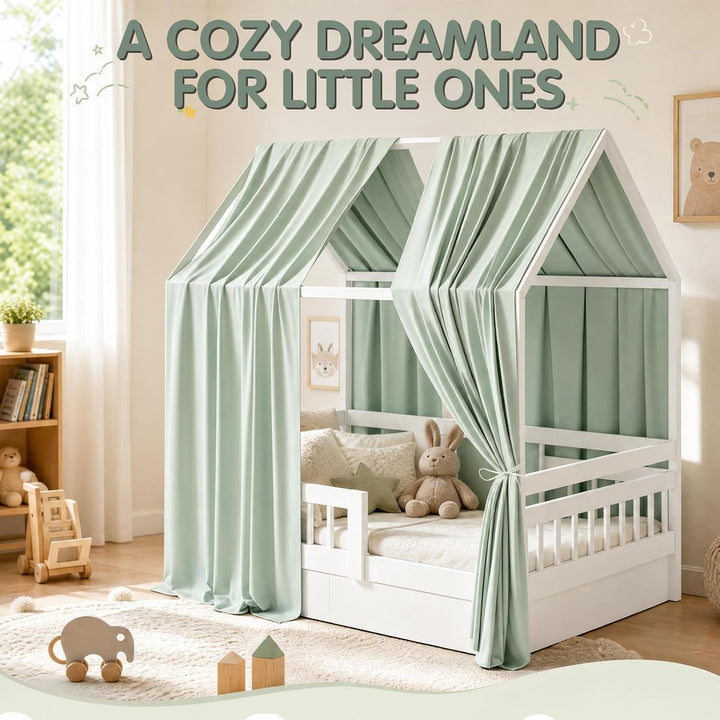 Hausbett Himmel, 2 Stück Betthimmel Hausbett Musselin für Hausbetten Mädchen &amp; Jungen, Bett Vorhang