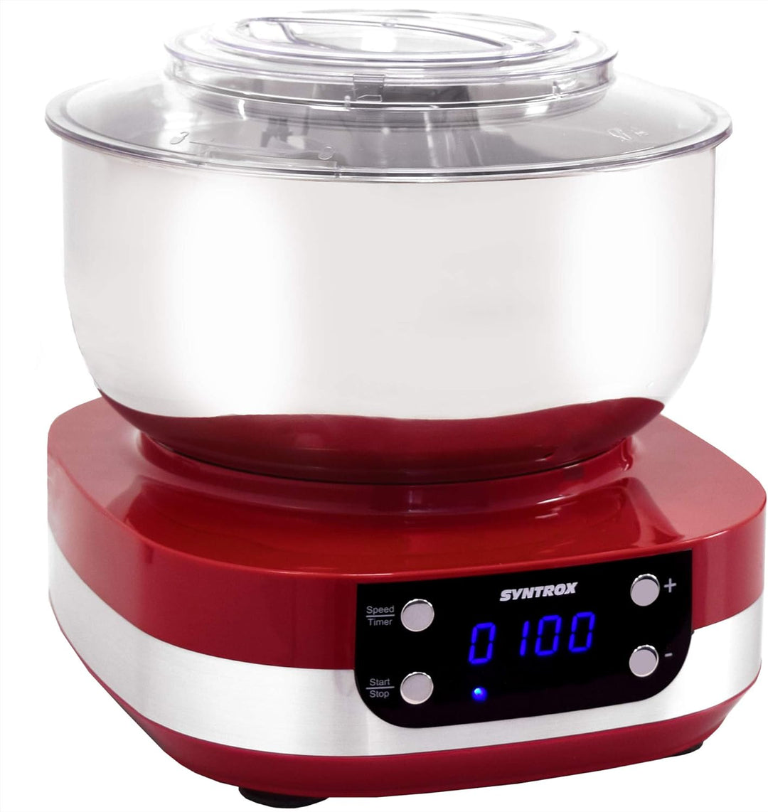 Syntrox Germany KM-800W RED Küchenmaschine Knetmaschine Mixer, Edelstahl-Behälter, 5 Liter