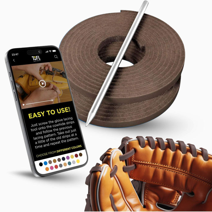 TOFL Softball and Baseball Glove Lace Kit | Mitt Lace Glove Repair Lacing Kit | 2 Leather Laces with