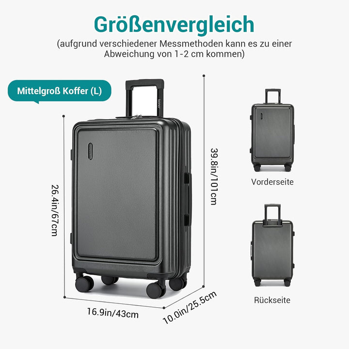 KONO Koffer Mittelgross mit TSA Schloss Hartschale Trolley Koffer mit Rollen Leicht aus ABS PC Reise