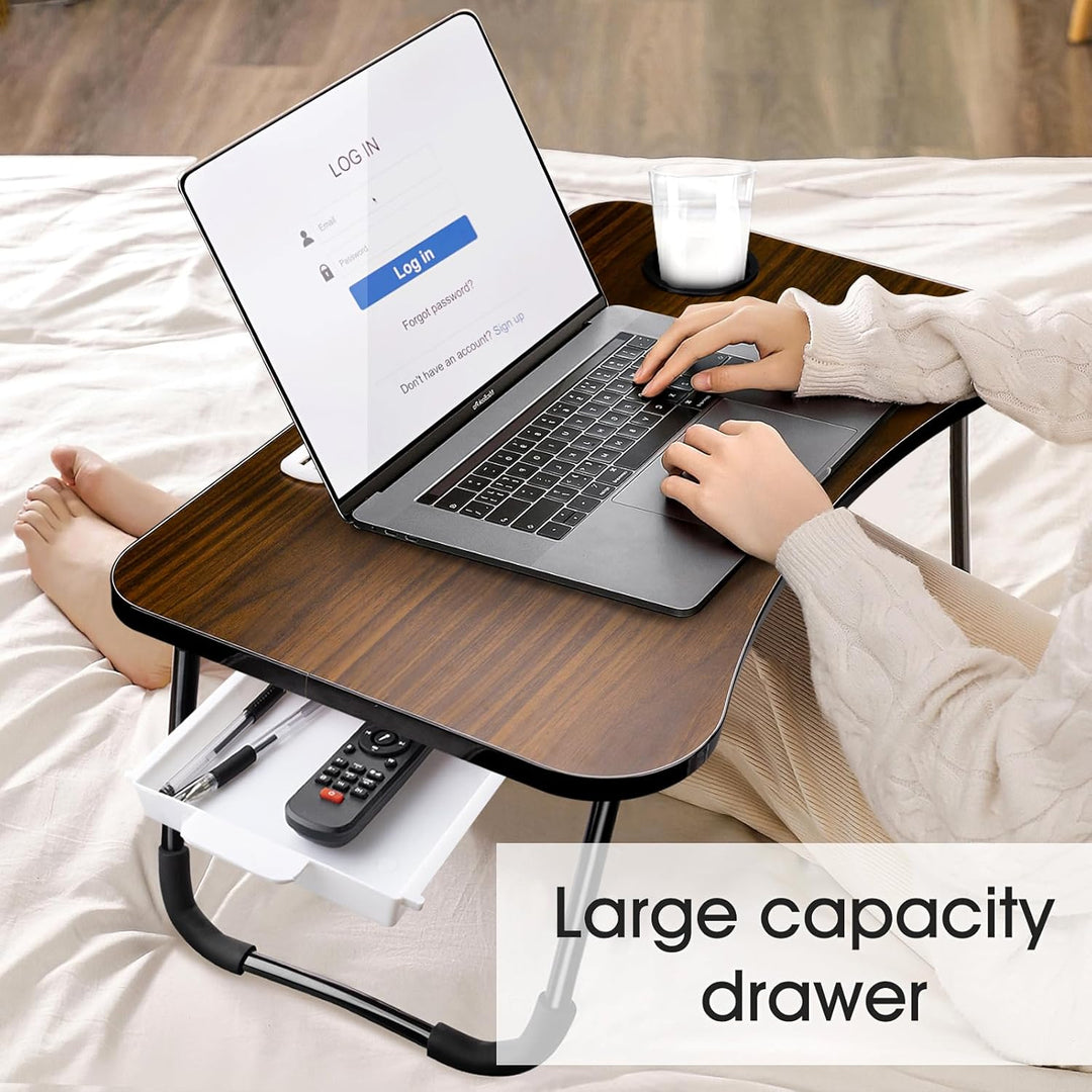 A3A ACADGQ Laptoptisch, Laptop Betttisch Klappbar, Bett Tisch mit 4 USB Ladeanschluss, Schublade, Ta