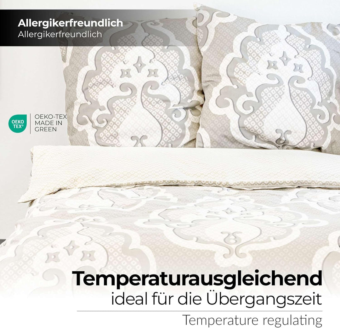 etérea Bettwäsche 135x200 Baumwolle 4tlg. Bettwäsche-Sets - Trisa Karo Beige - Reissverschluss, Renf