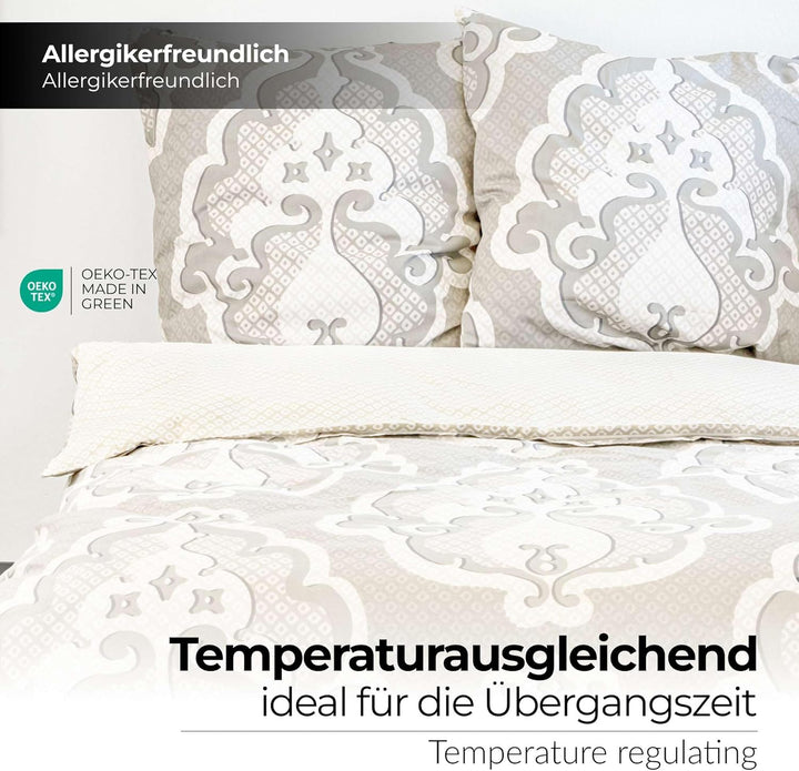 etérea Bettwäsche 135x200 Baumwolle 4tlg. Bettwäsche-Sets - Trisa Karo Beige - Reissverschluss, Renf