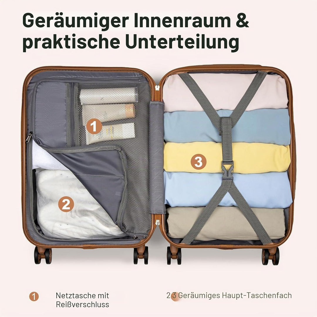 KONO Handgepäck Koffer Set mit Kosmetikkoffer Reisegepäck-Sets Beautycase Koffer Trolleys Reisekoffe