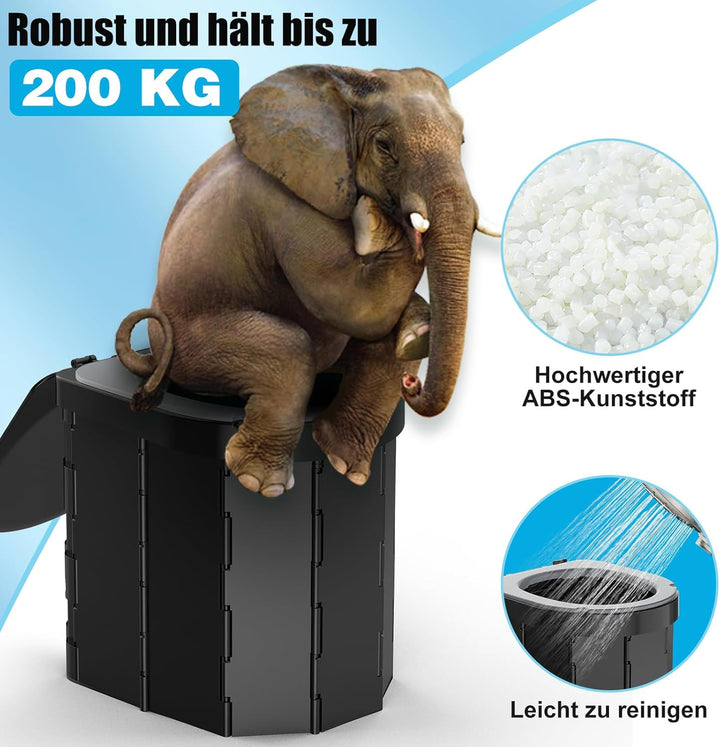 WADEO Tragbare Campingtoilette mit EVA-Komfortsitz, Faltbare Toilette Klapptoilette belastbar bis zu