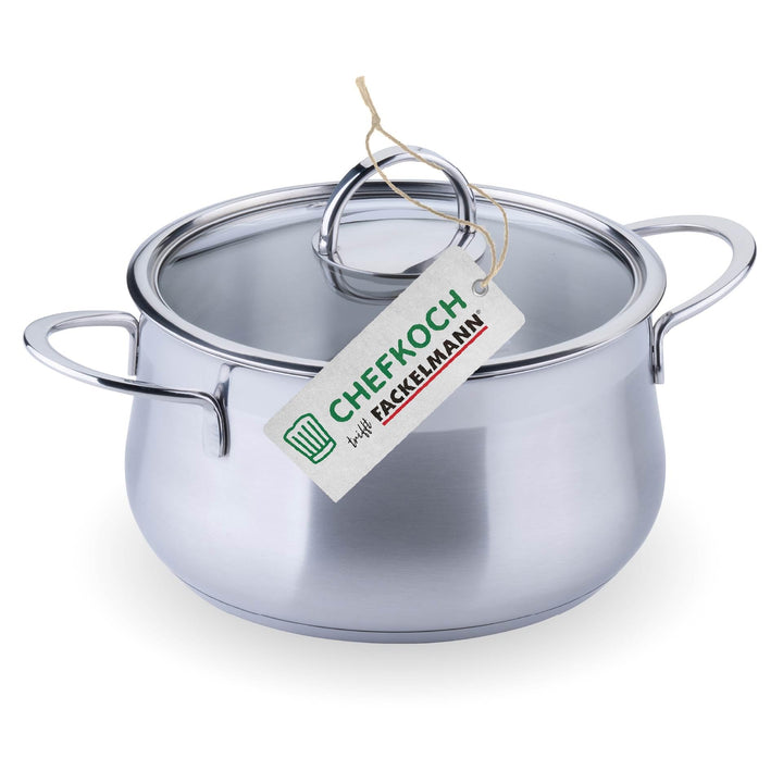 FACKELMANN Chefkoch Kochtopf mit Glasdeckel Leipzig – ø20cm Edelstahl 18/8, Aluminium-Kern, für alle