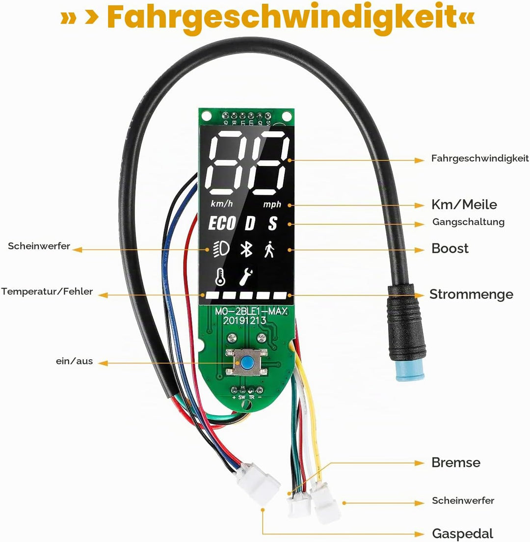 Yungeln Scooter Armaturenbrett mit Bluetooth, 3 Verbindungskabel Dashboard Platine mit Abdeckung kom