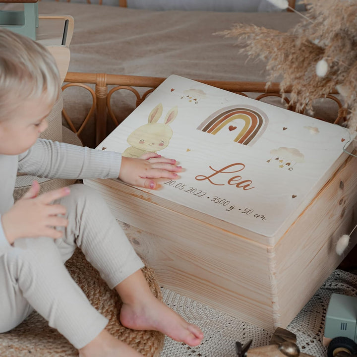 KIDSMOOD - Erinnerungsbox Baby, personalisierte Holzkiste mit Deckel, Ideal zur Aufbewahrung von Eri