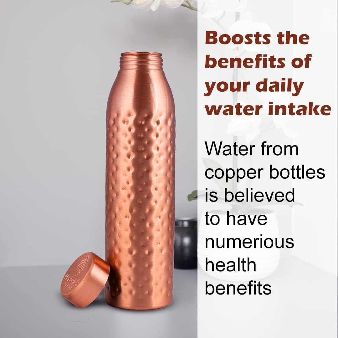 NORMAN JR Kupfer-Wasserflasche 1L – Geschenkbox mit 3 Stück, Gehämmert, EIN ayurvedisches Gefäss aus