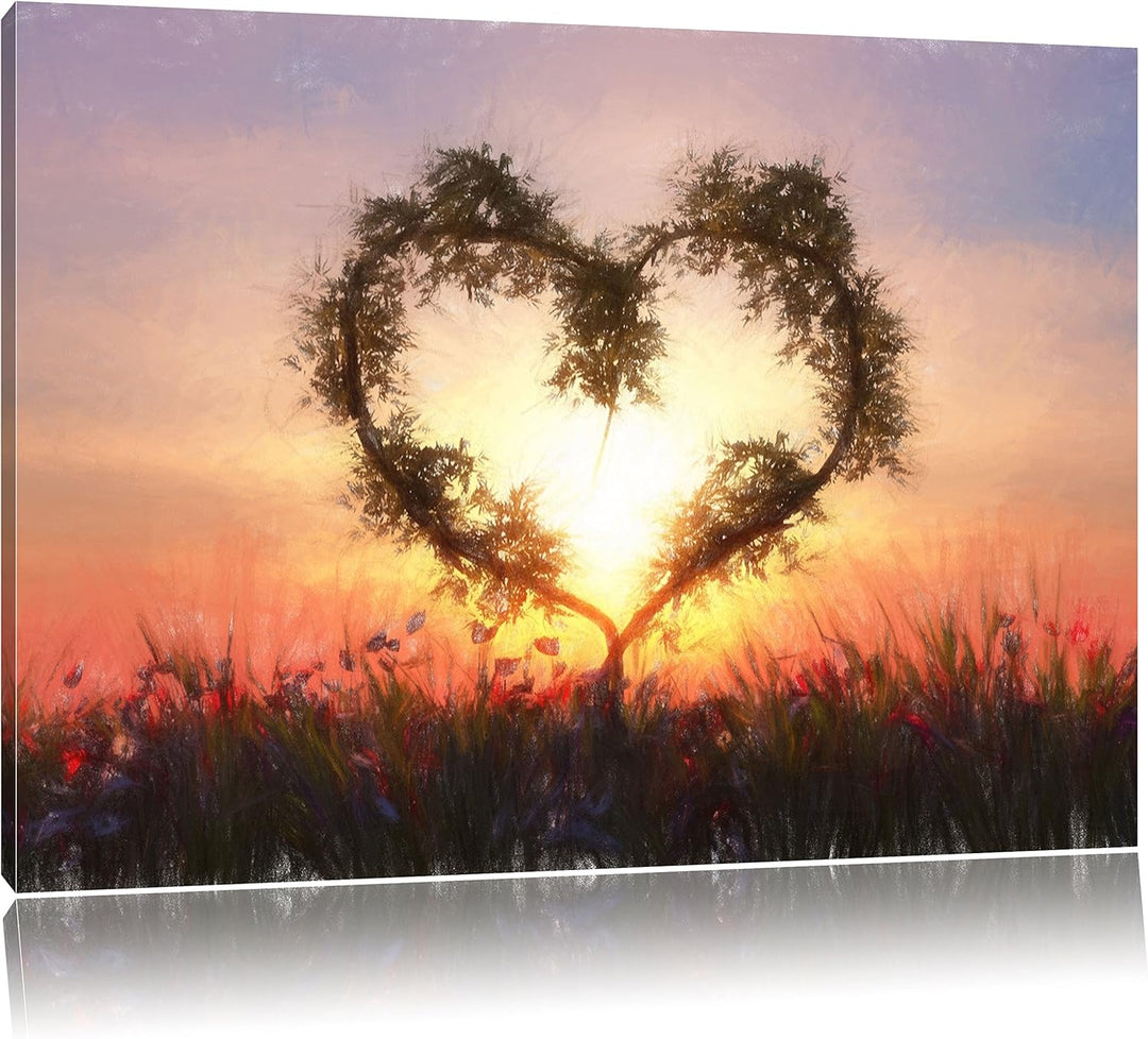 Pixxprint Herz aus Bambus / 100x70cm Leinwandbild bespannt auf Holzrahmen/Wandbild Kunstdruck Dekora