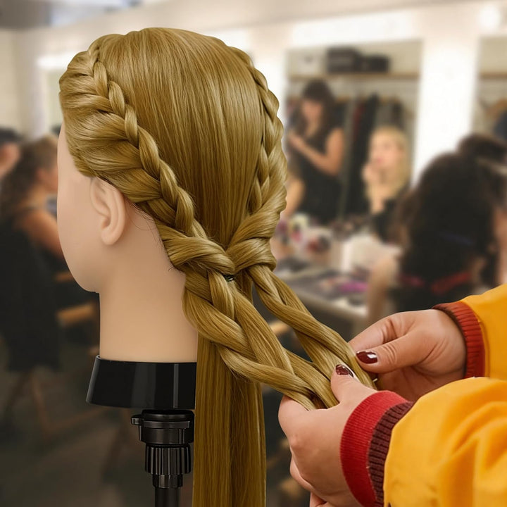 Frisierkopf,80% Puppenkopf Echthaar Blonden Haare,24 Zoll Puppe Übungskopf zum Frisieren,Trainingsko