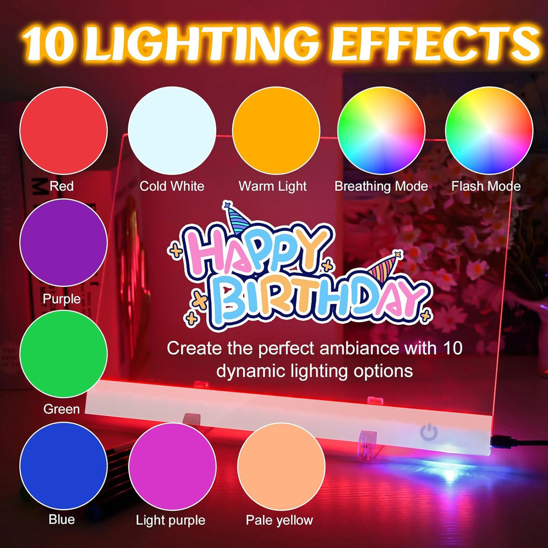 LED Notiztafel mit Farben,Wiederaufladbares Zeichenbrett 35x25cm mit 10 Lichtmoden,Aufhängbar Leucht