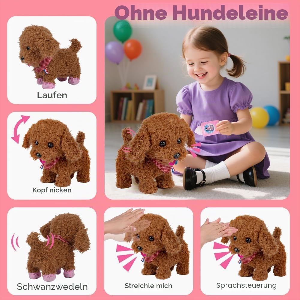 Vicloon Interaktives Haustiere Puppe, Plüsch Puppe mit Leine der Läuft Bellt Schwanzwedeln, Haustier