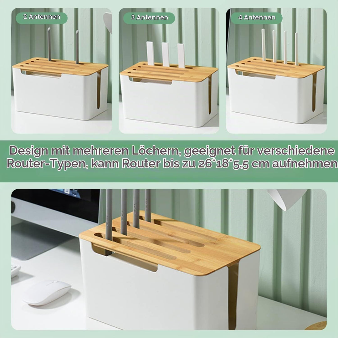 Buachois Kabelmanagement Box mit Holz Deckel und Regal, 31 x 18 x 16,5cm Weiss Kunststoff Kabelbox G