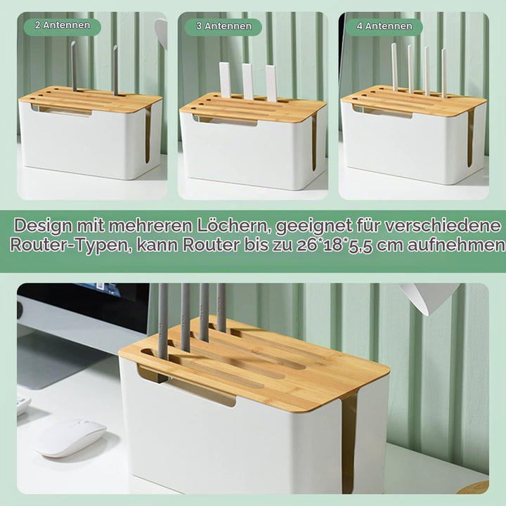 Buachois Kabelmanagement Box mit Holz Deckel und Regal, 31 x 18 x 16,5cm Weiss Kunststoff Kabelbox G