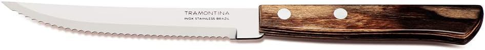 Tramontina Steakmesser Pizzamesser, Set 6-teilig, mit 6 Steakmessern aus Edelstahl, Echtholzgriff br