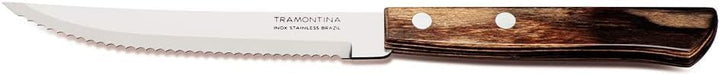 Tramontina Steakmesser Pizzamesser, Set 6-teilig, mit 6 Steakmessern aus Edelstahl, Echtholzgriff br