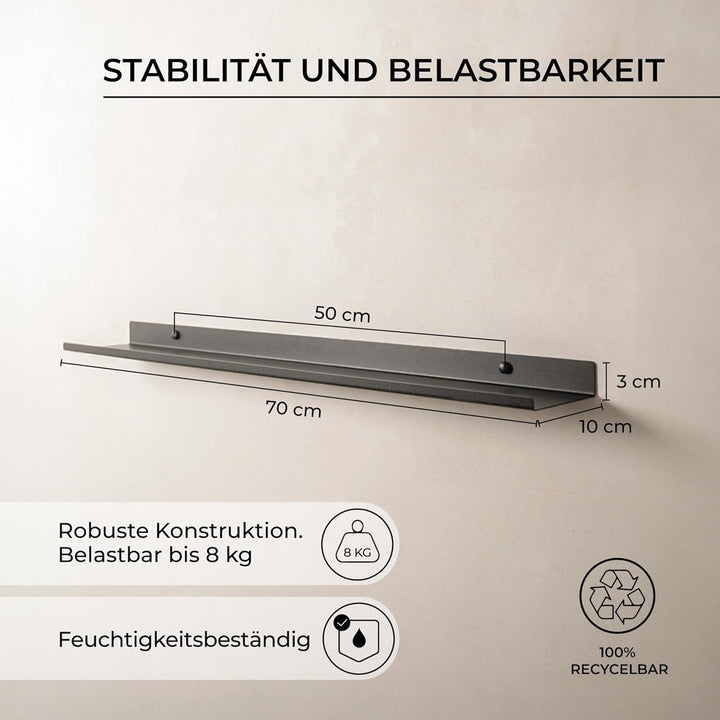 MILUKA Wandregal Schwarz Metall | Regal Wand 70 cm Long | Wandboards, Für Dekos, Bilderrahmen, Buch,
