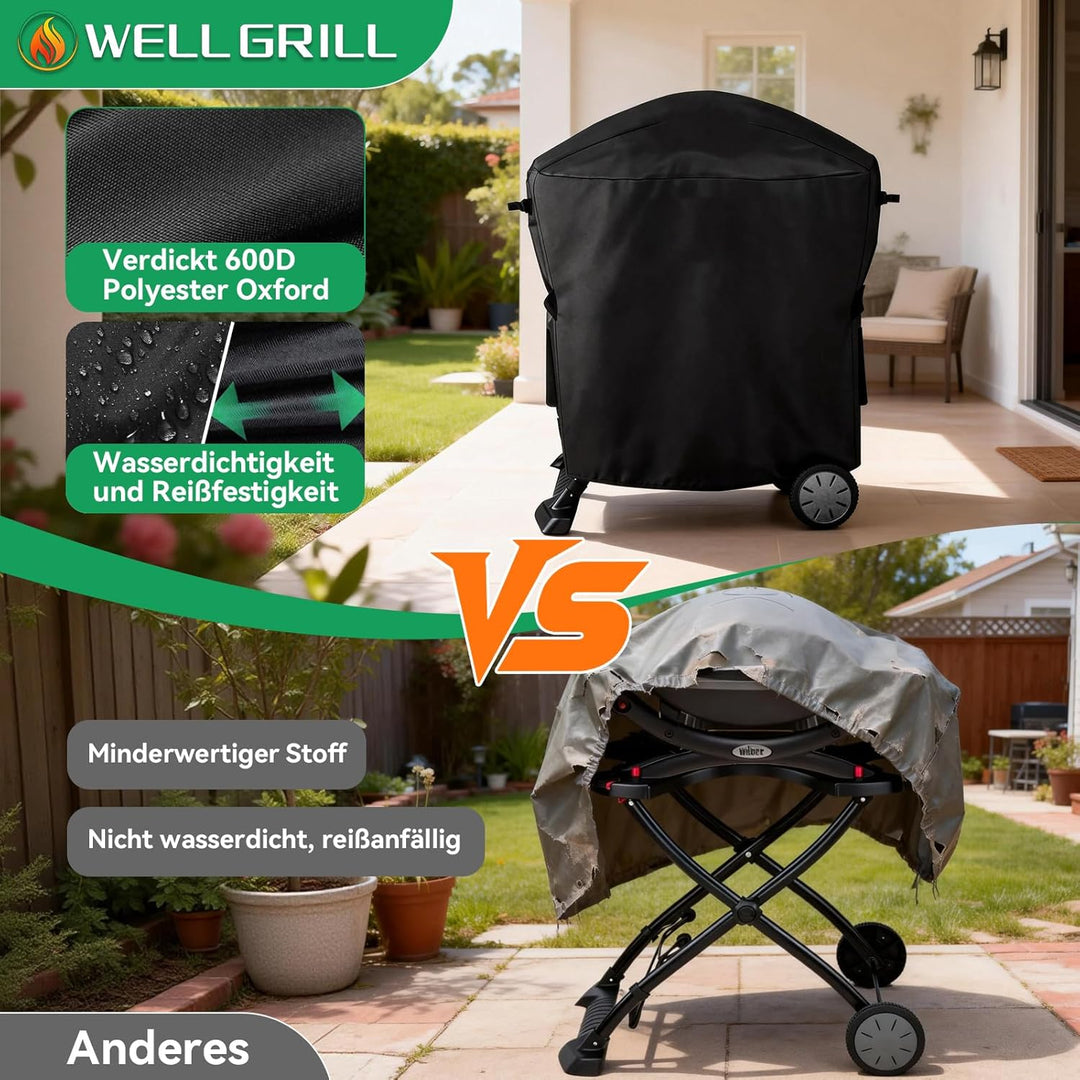 WELL GRILL Grillabdeckung Wetterfest für Weber Q100/Q1000/Q200/Q2000 Serie mit tragbarem Wagen, 7113
