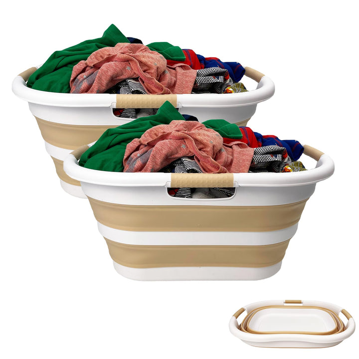 SAMMART 40L Set of 2 Collapsible Plastic Laundry Hamper - Foldable Pop Up Storage Container/Organize