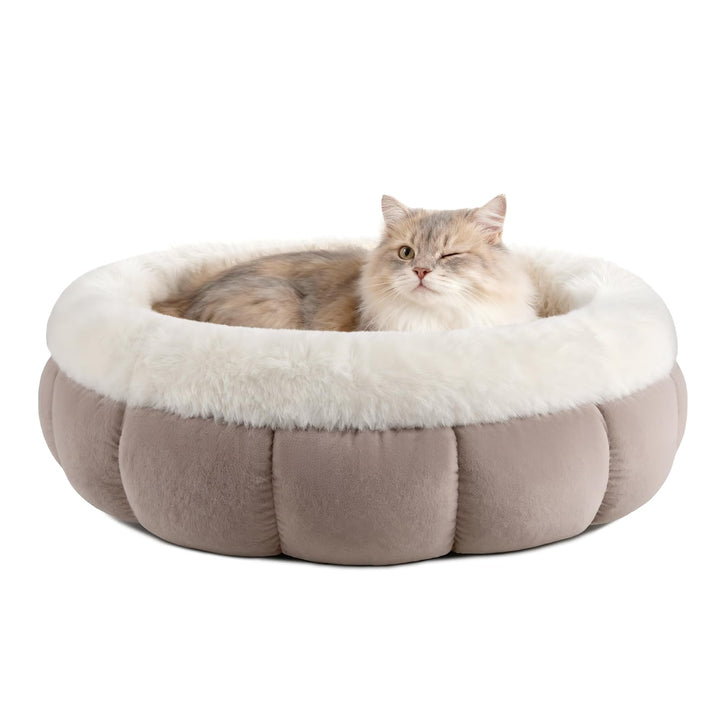EDMIENS Katzenbett Klein, Katzenbett Flauschig Waschbar, Katzen Bett Indoor, Katzenkissen Braun, Run
