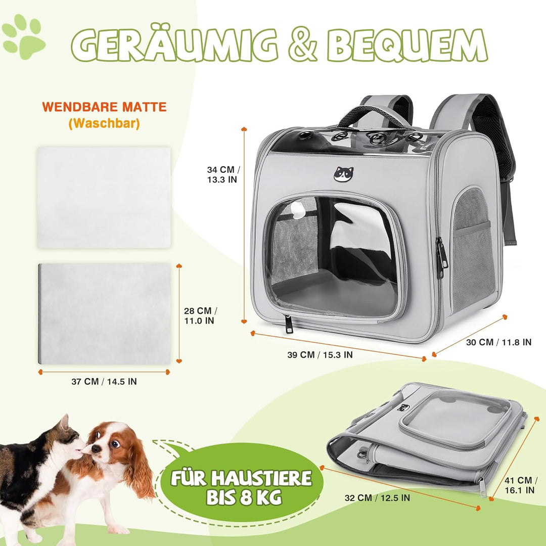 ALLSOPETS Katzenrucksack Faltbar Haustierrucksack mit Frontöffnung und Atmungsaktives Netzfenster Hu