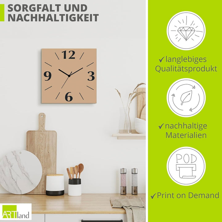 ARTLAND Wanddeko Wanduhr ohne Tickgeräusche Alu Quarzuhr 30x30 cm Quadratisch Lautlos 4 Ziffern Farb