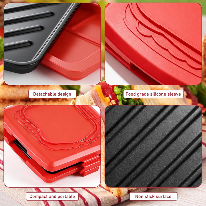 Sandwichmaker Mikrowellen, Silikon Sandwichtoaster 16 x 16 cm, Kontaktgrill Abnehmbare Platten und S