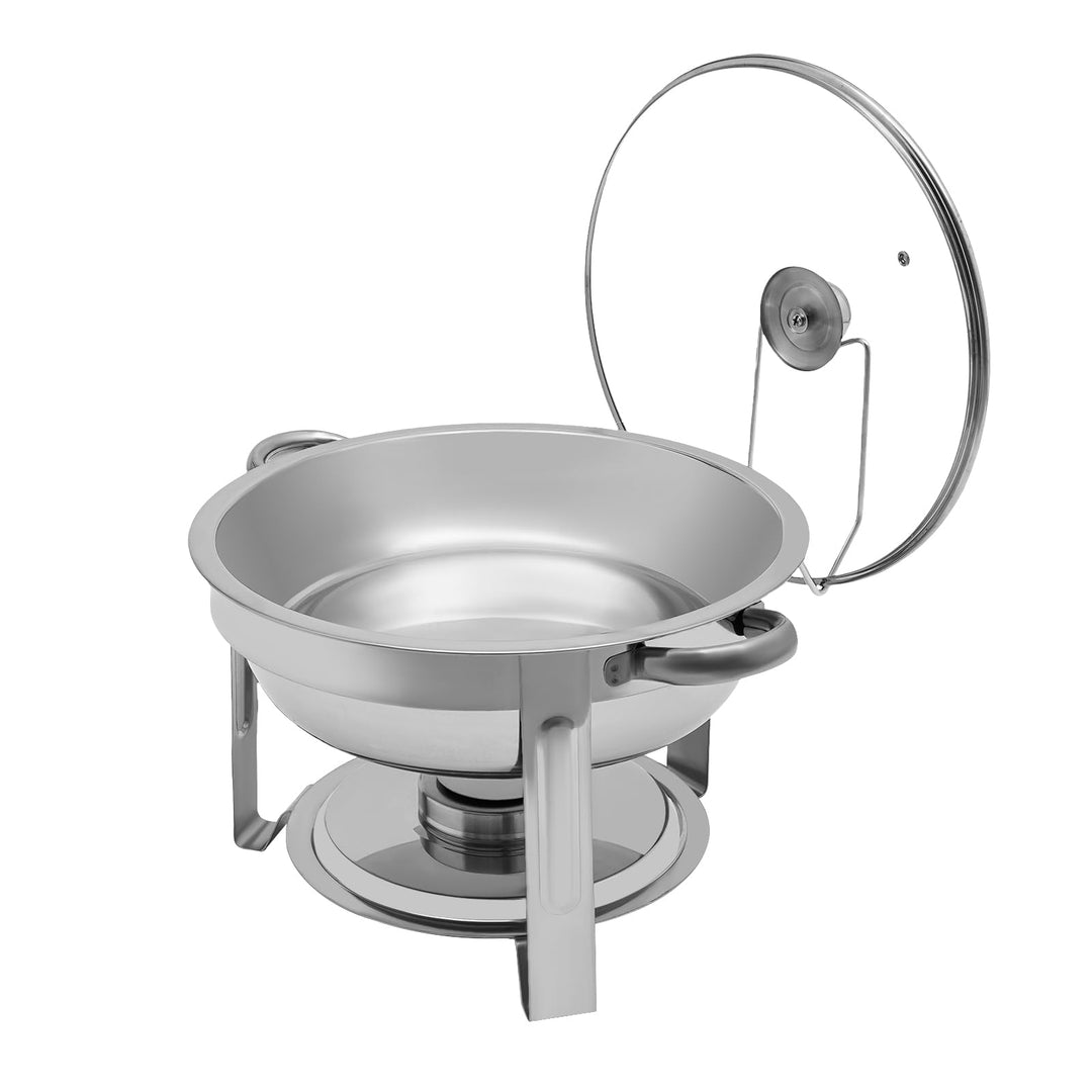 Chafing Dish 5L Runder Edelstahl Warmhaltebehälter ø302x(H) 225mm Speisenwärmer mit Glasdeckel für C