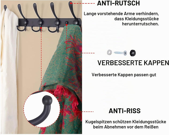 Dseap Garderobenleiste - Schwerlast Garderobenhaken Mit 5 Dreifachhaken, Edelstahl Wandgarderobe, Kl