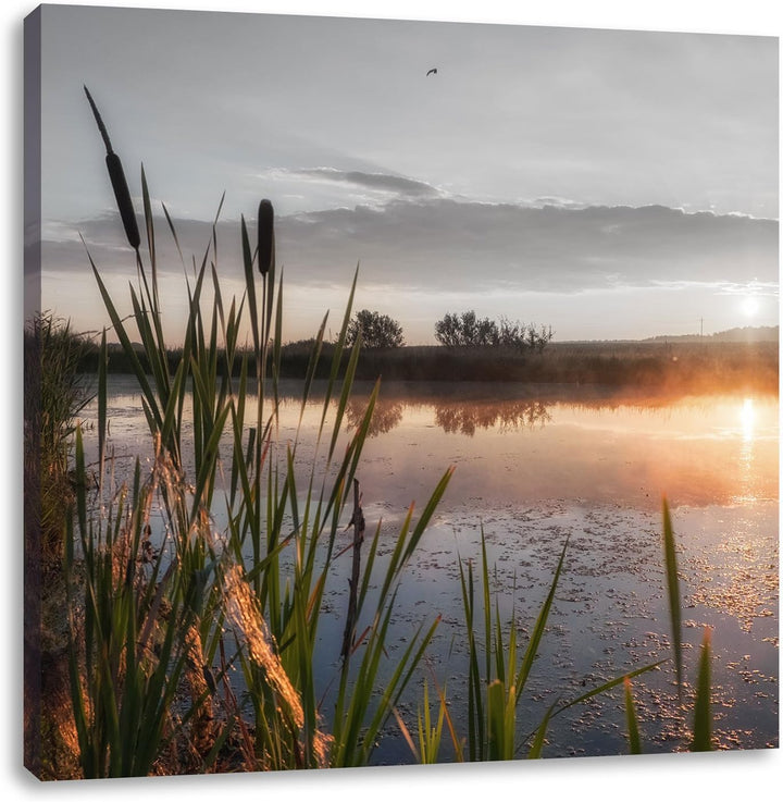 Pixxprint Sonniger Morgen am See als Leinwandbild Quadratisch/Grösse: 70x70 / Wandbild/Kunstdruck/fe