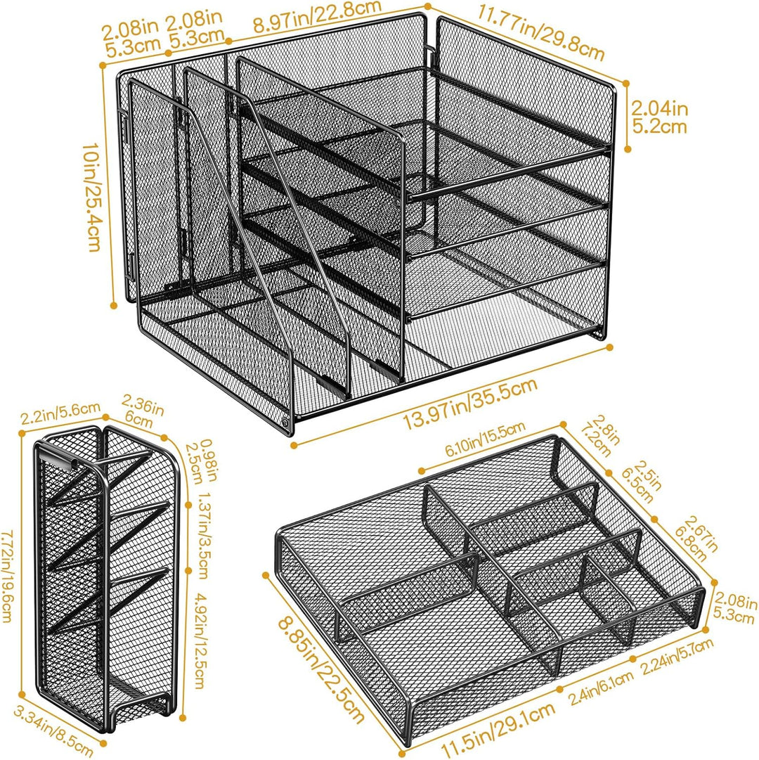 Schreibtisch Organizer mit Aktenhalter - 5-Tier Briefablage Ablagefächer mitSchublade,4 Stithalter,
