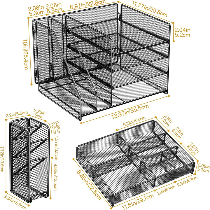 Schreibtisch Organizer mit Aktenhalter - 5-Tier Briefablage Ablagefächer mitSchublade,4 Stithalter,