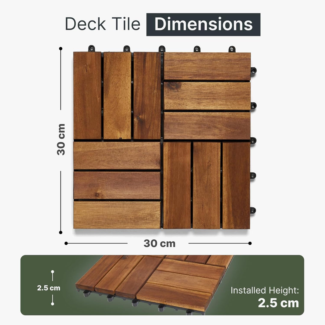 CLICK-DECK 12 Lamellen Hartholz-Terrassenfliesen – Terrasse, Balkon, Dachterrasse, Whirlpool, Deckfl