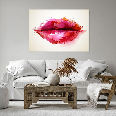 Bilder auf Leinwand 100x70cm Leinwandbild Rote Lippen glänzend Lippe Glanz Gross Wanddeko Bild Schla