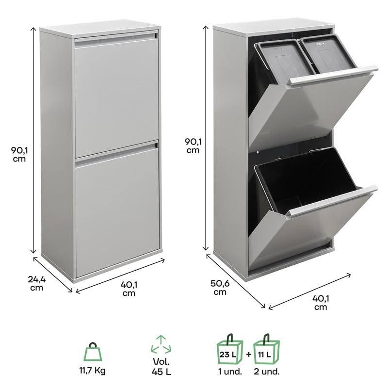 ARREGUI Basic CR402-B Mülltrennsystem aus Stahl | 3 Fächer Mülleimer für die Küche | 3 Fach Abfallei