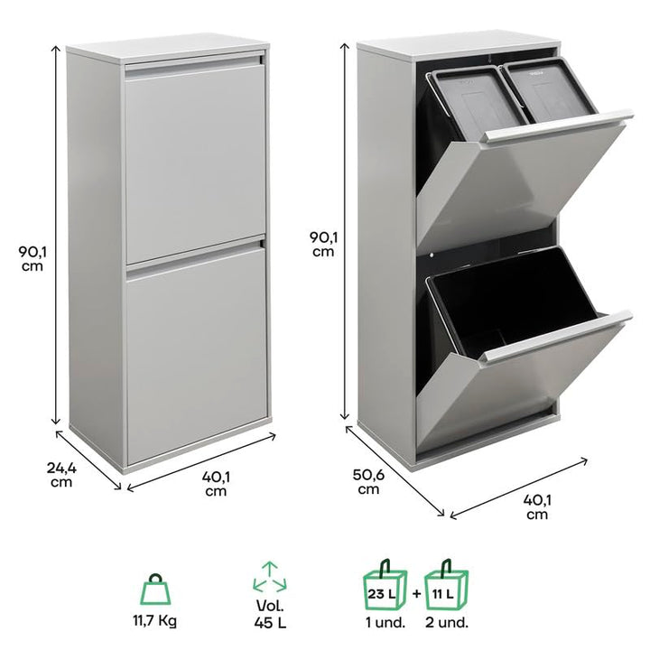 ARREGUI Basic CR402-B Mülltrennsystem aus Stahl | 3 Fächer Mülleimer für die Küche | 3 Fach Abfallei