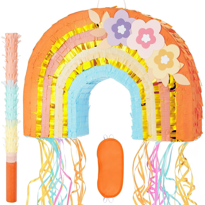 WERNNSAI Regenbogen Pinata - Geburtstag Pinata Deko Junge Mädchen Kinder Regenbogen Piñata mit Stock