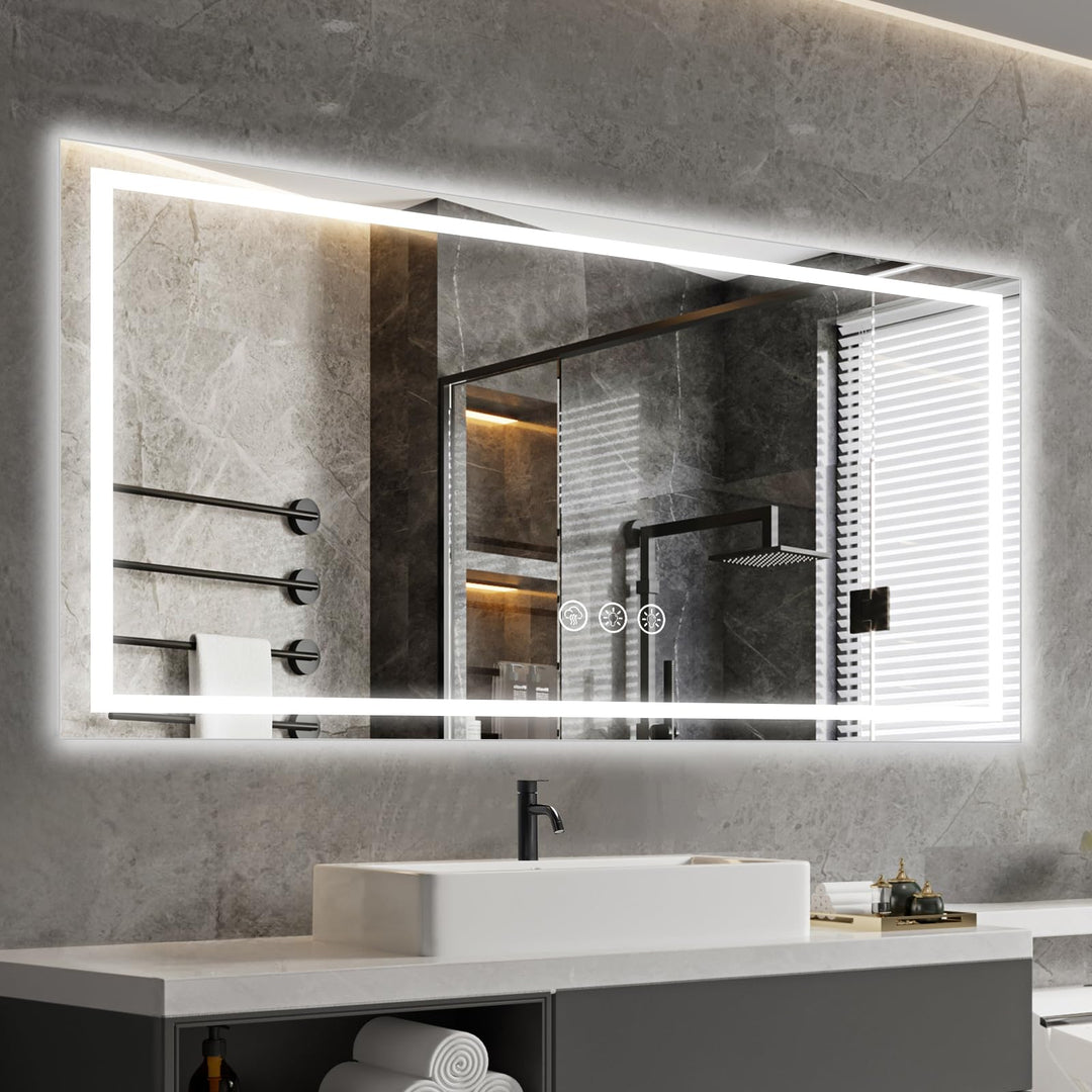 60x100cm Badspiegel mit Beleuchtung LED, Spiegel mit Light, Wandspiegel mit Frontbeleuchtung, Antibe