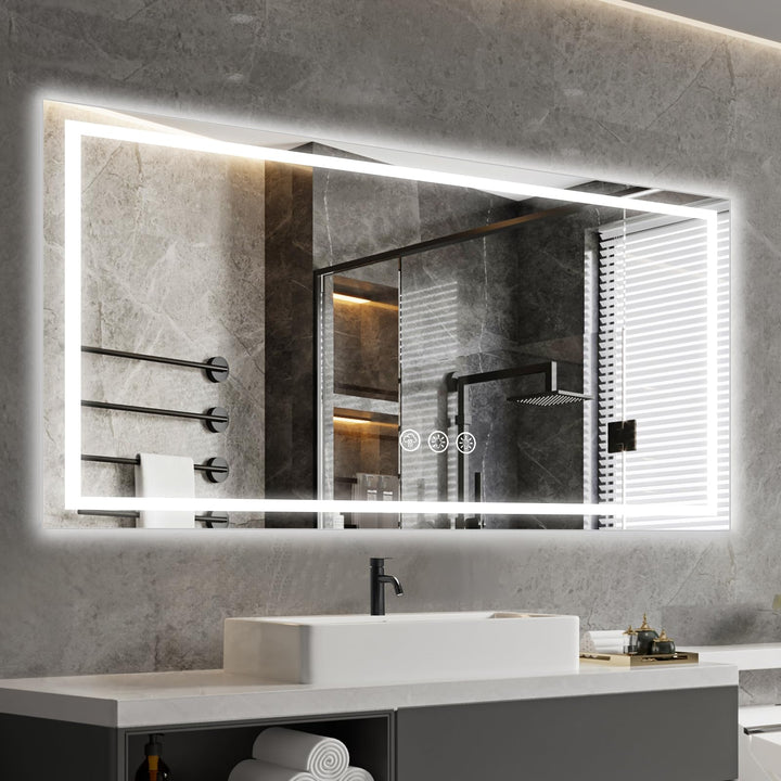 60x100cm Badspiegel mit Beleuchtung LED, Spiegel mit Light, Wandspiegel mit Frontbeleuchtung, Antibe