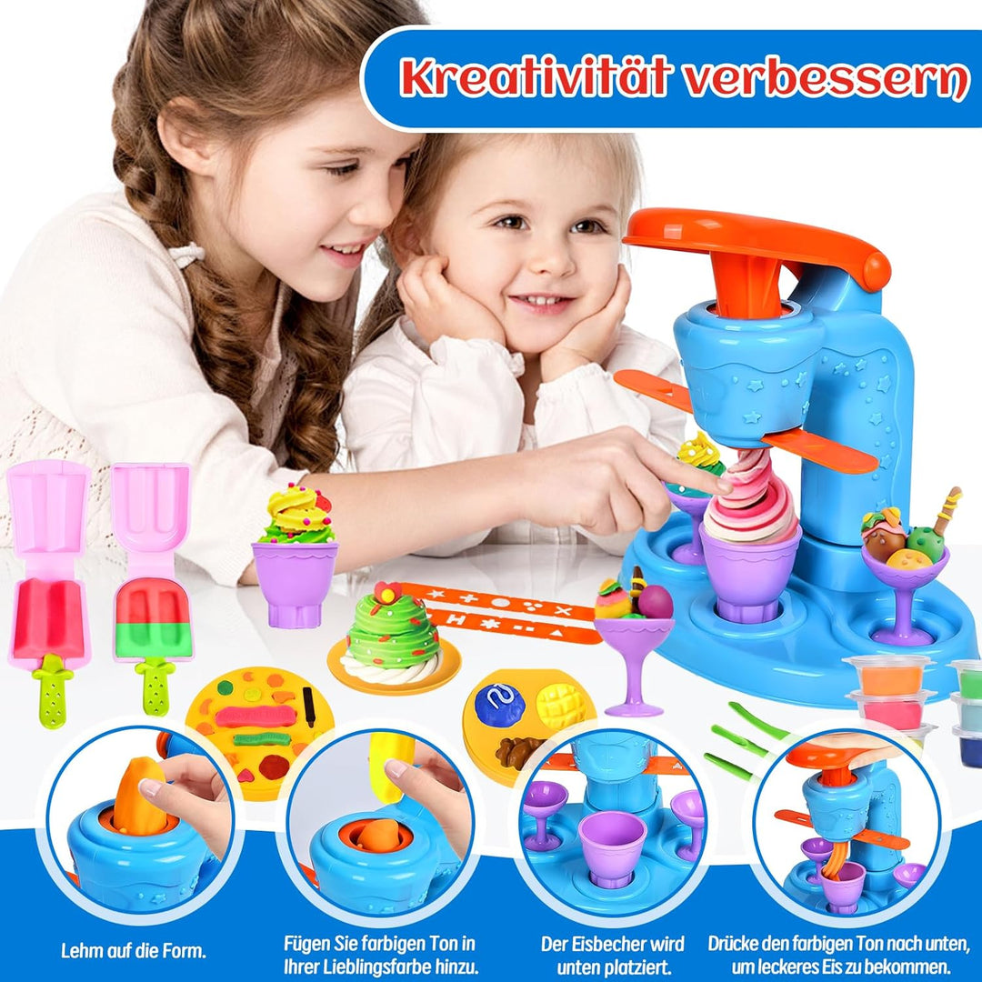 Herenear 46 Stück Knete Set Knetwerkzeug für Kinder, Knete Zubehör Kitchen Creations Eismaschine Bur
