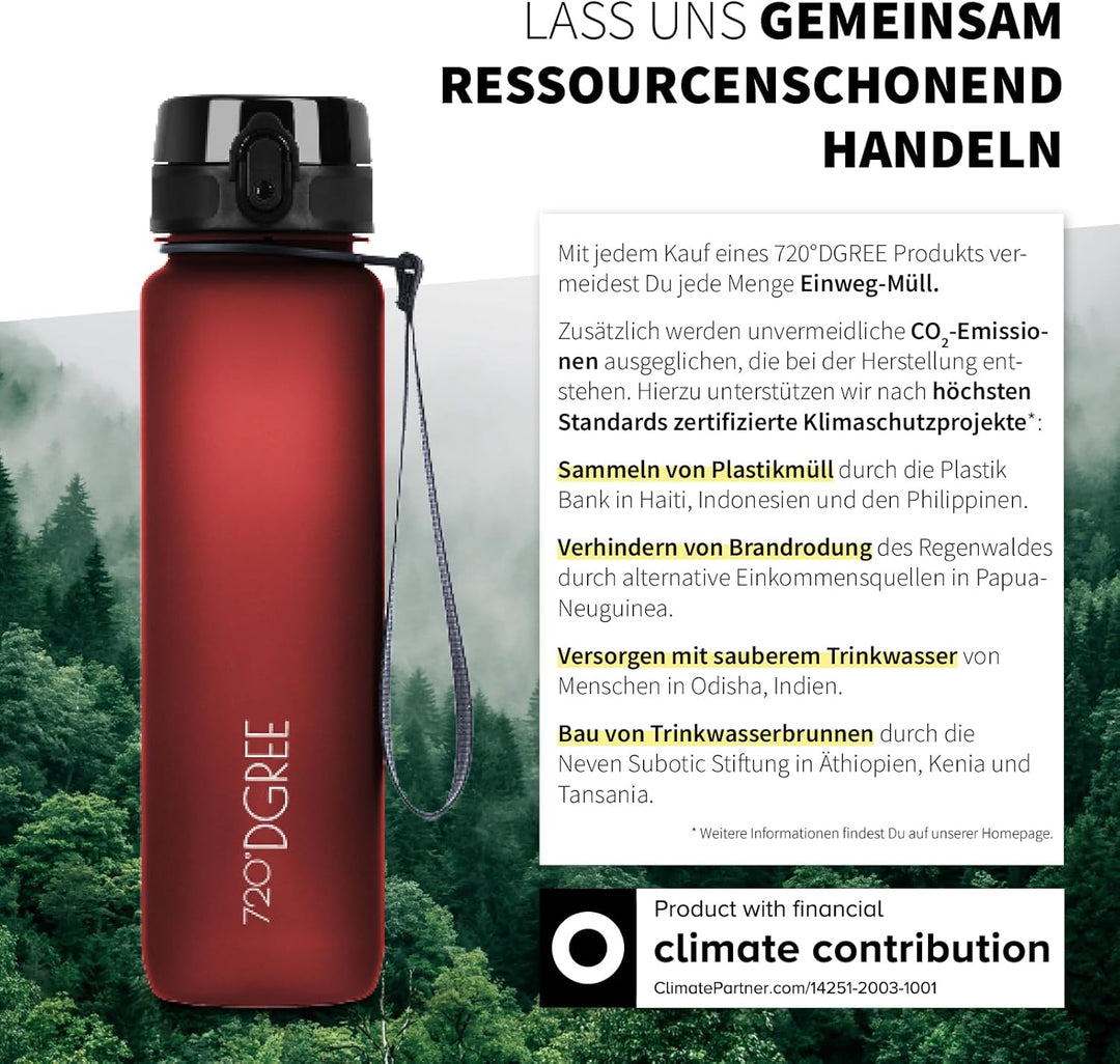 720°DGREE Trinkflasche 1l Sport “uberBottle“ softTouch +Sieb - BPA-Frei - Wasserflasche für Uni, Arb