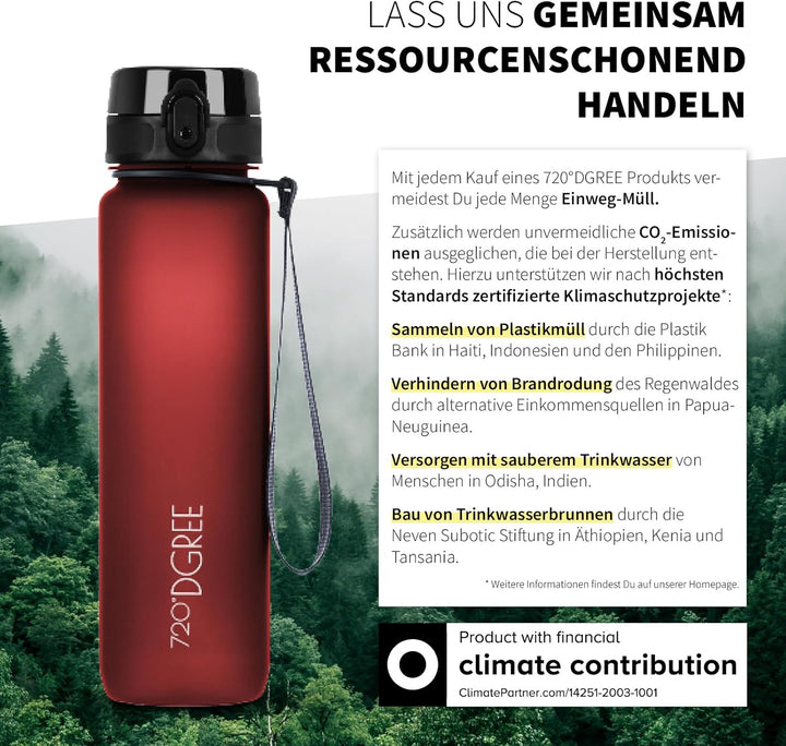 720°DGREE Trinkflasche 1l Sport “uberBottle“ softTouch +Sieb - BPA-Frei - Wasserflasche für Uni, Arb