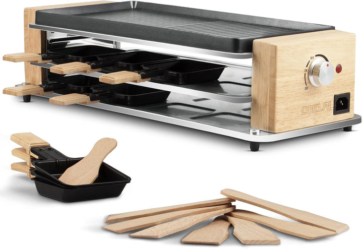 COKLAI Raclette grill 8 Personen mit 2 in 1 Antihaftbeschichtung Grillplatte, Partygrill für 8 Perso