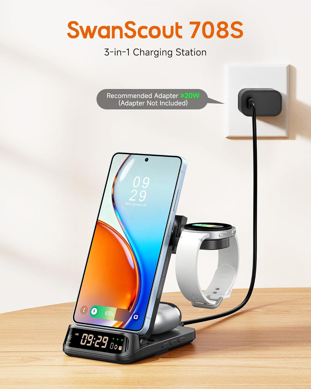 SwanScout Induktive Ladestation, Wireless Charger für Samsung Galaxy S25 Ultra/S25+/S25/S24/S23/S22/