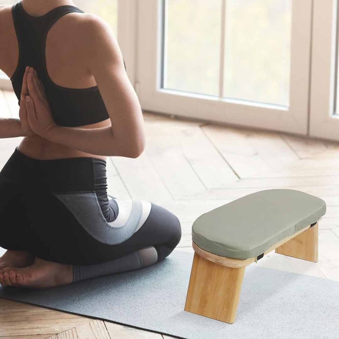 Meditationsbank – Klappbare Ergonomische Bambus-Meditationsbank mit Bequemem Kissen, zum Knien oder