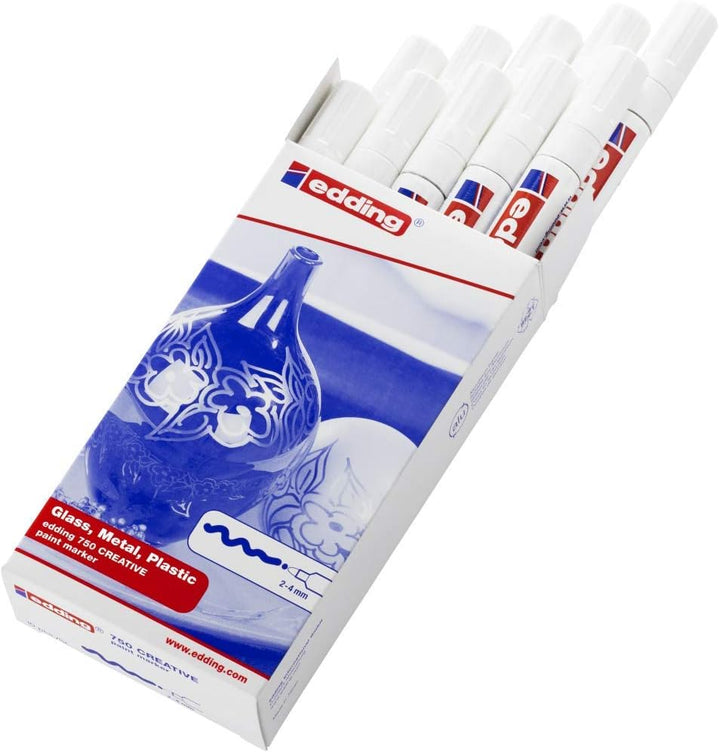 edding 750 Glanzlackmarker - weiss - 10 Lackmarker - Rundspitze 2-4 mm - Lackstift für Glas, Stein,