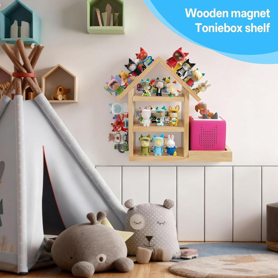 Gieanoo Haus-Form Tonies Regal, Geeignet für TonieBox 2/1 Grosse Tonie Magnetisches Regal Kiefer Hol
